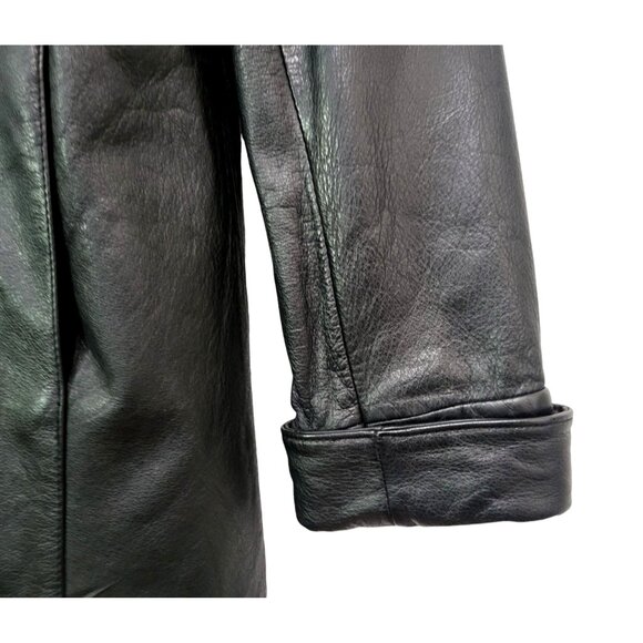 Vintage WILSONS Black Leather Trench Coat Quilted Thinsulate Lined Long Jacket - Picture 5 of 15